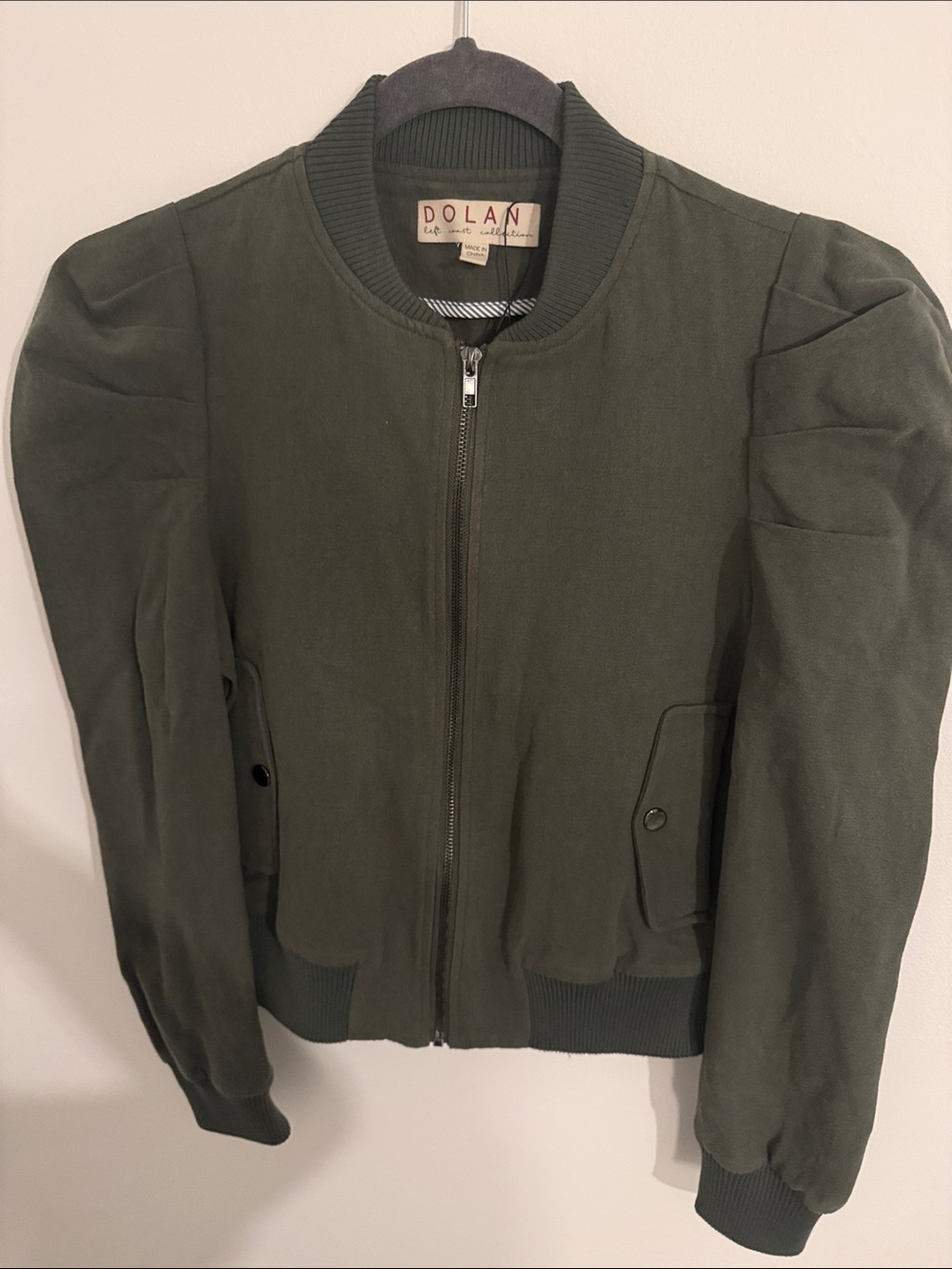 Dolan Anthropologie Olive Puff Sleeve Bomber Jacket XS Utility Cropped - Picture 4 of 9
